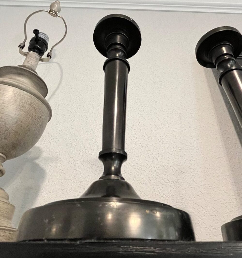 Pair Of Restoration Hardware Bronze Taper Candle Candlesticks - Picture 3 of 3